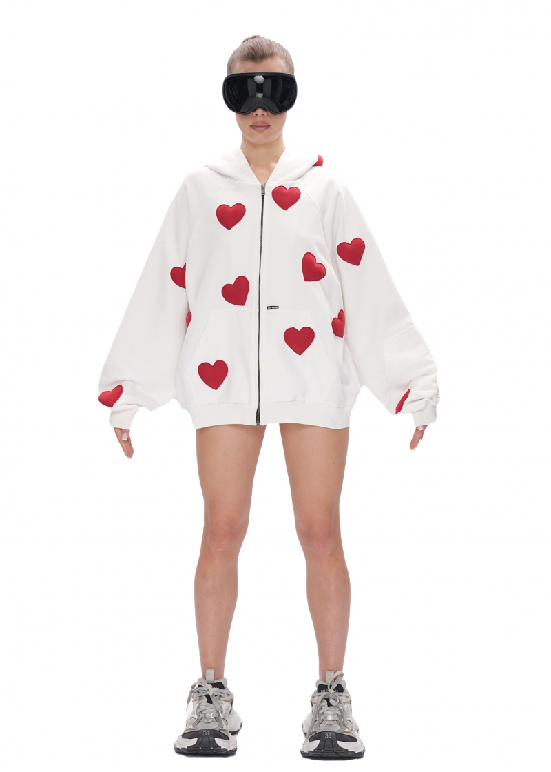 Худи ZIP с сердечками - milk