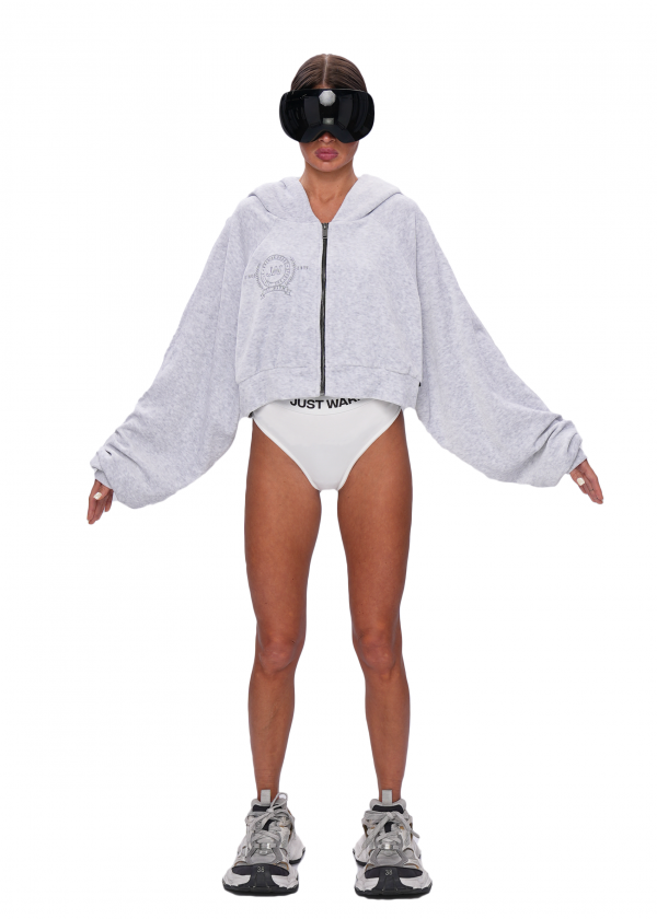 Укороченный худи VELOUR ZIP - melange