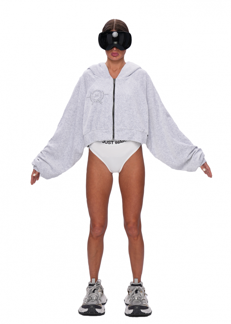 Укороченный худи VELOUR ZIP - melange