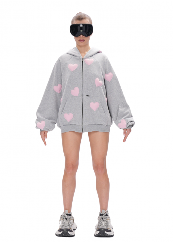 Худи ZIP с сердечками - melange
