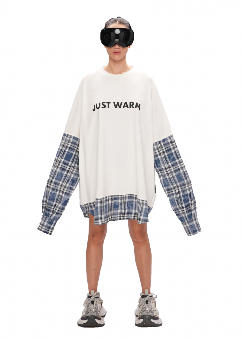 Лонгслив RECYCLED - milk/blue