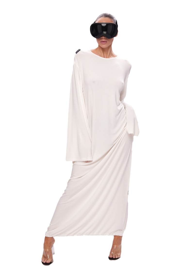 Платье с длинным рукавом VISCOSE - milk