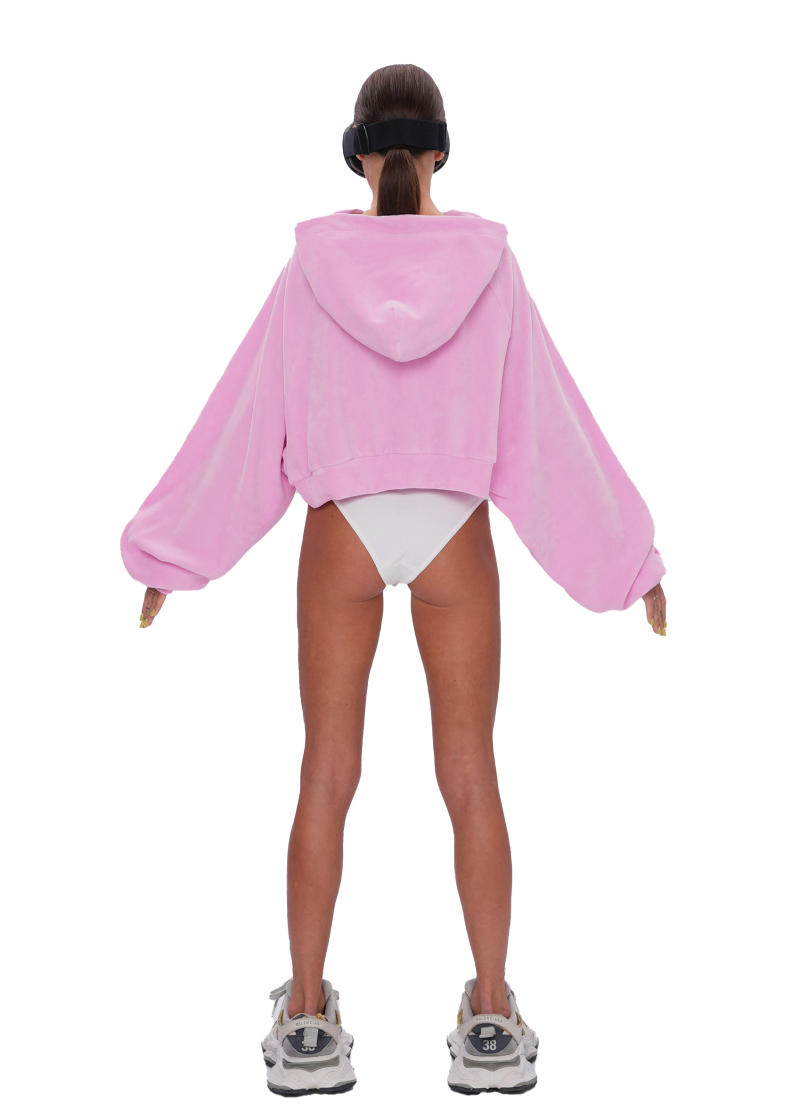 Укороченный худи VELOUR ZIP - pink
