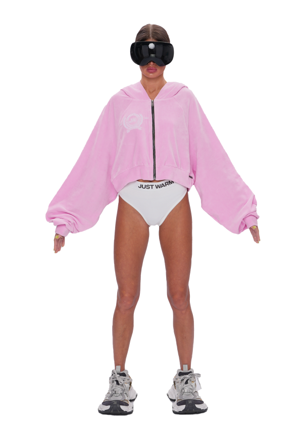 Укороченный худи VELOUR ZIP - pink