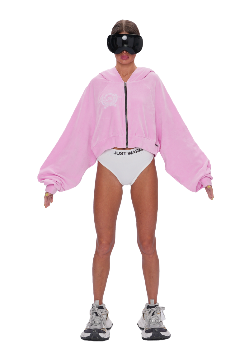 Укороченный худи VELOUR ZIP - pink